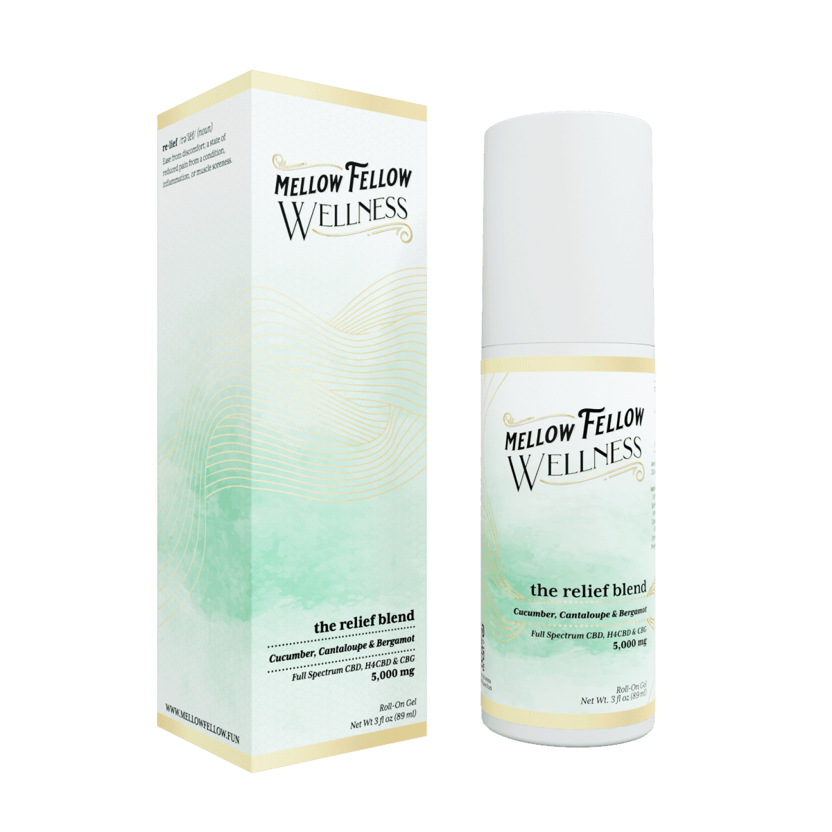 Wellness Roll On Gel - Relief Blend - Cucumber, Cantaloupe and Bergamot - 5000mg - Mellow Fellow