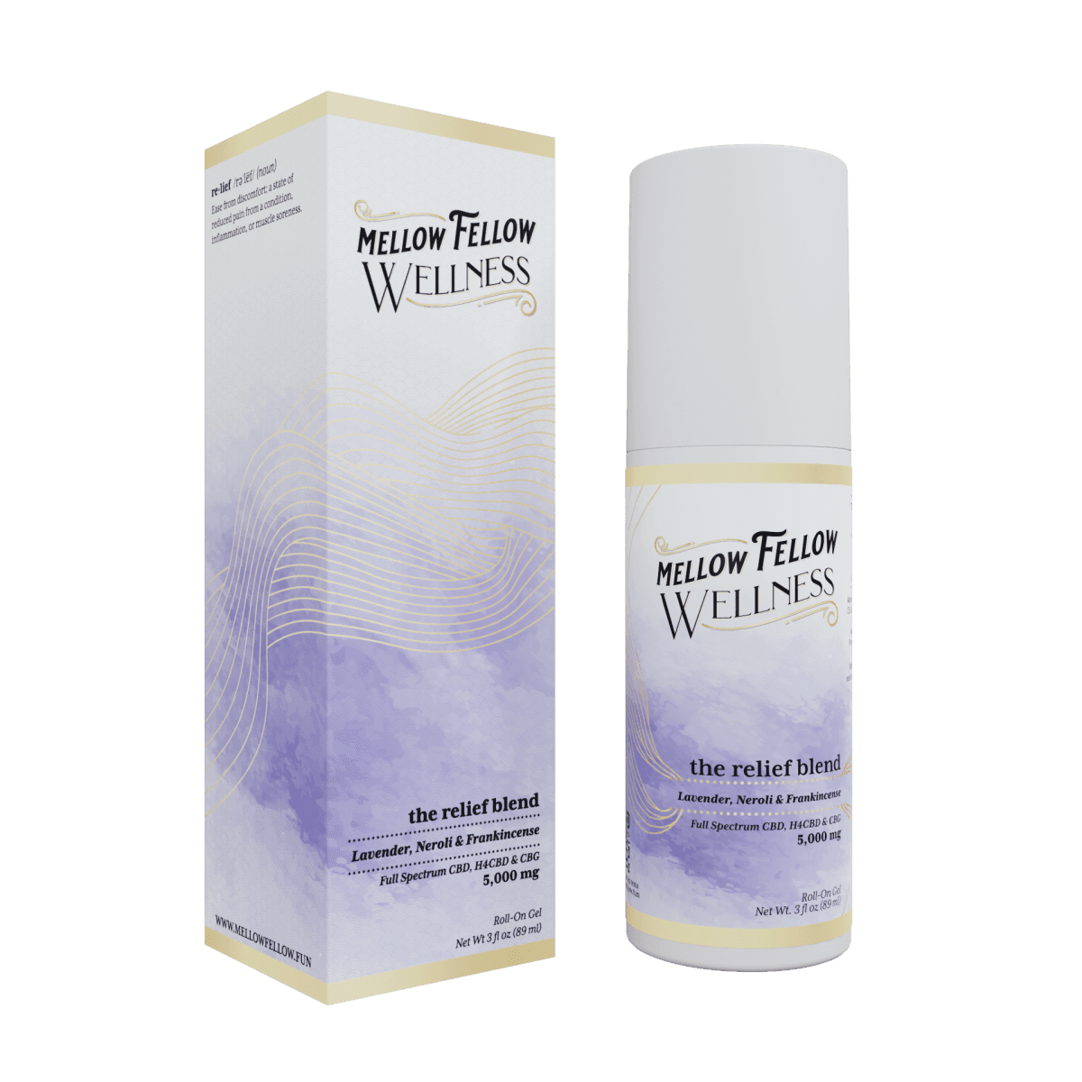 Wellness Roll On Gel - Relief Blend - Lavender, Neroli + Frankincense - 5000mg - Mellow Fellow