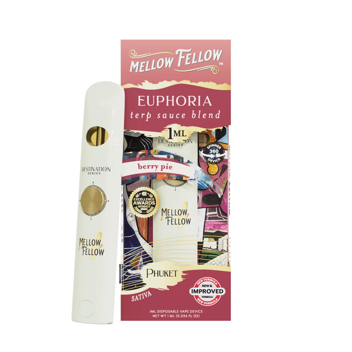 Euphoria Blend - Terp Sauce 1ml Disposable Spinner Vape - Berry Pie (Sativa) - Mellow Fellow