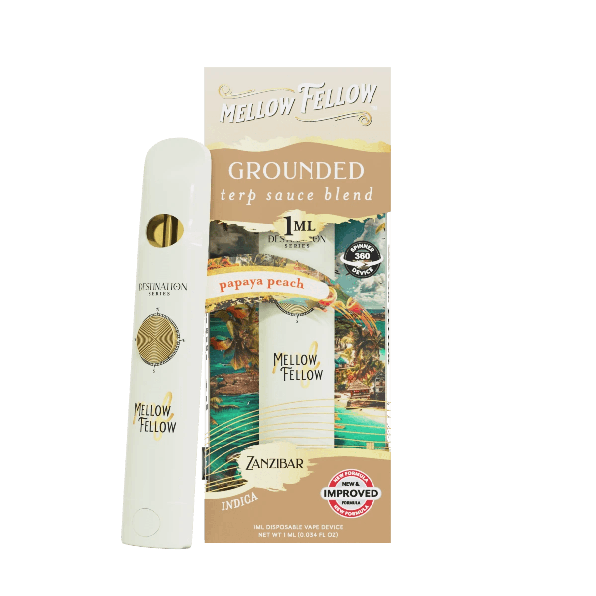 Grounded Blend - Terp Sauce 1ml Disposable Spinner Vape - Papaya Peach (Indica) - Mellow Fellow