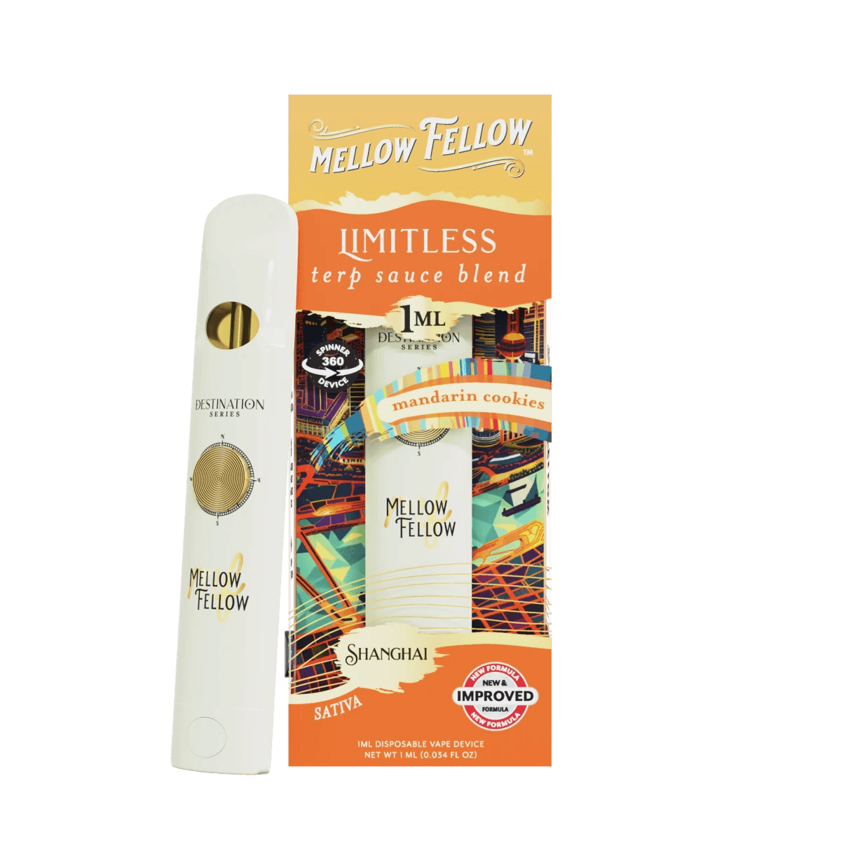 Limitless Blend - Terp Sauce 1ml Disposable Spinner Vape - Mandarin Cookies (Sativa) - Mellow Fellow