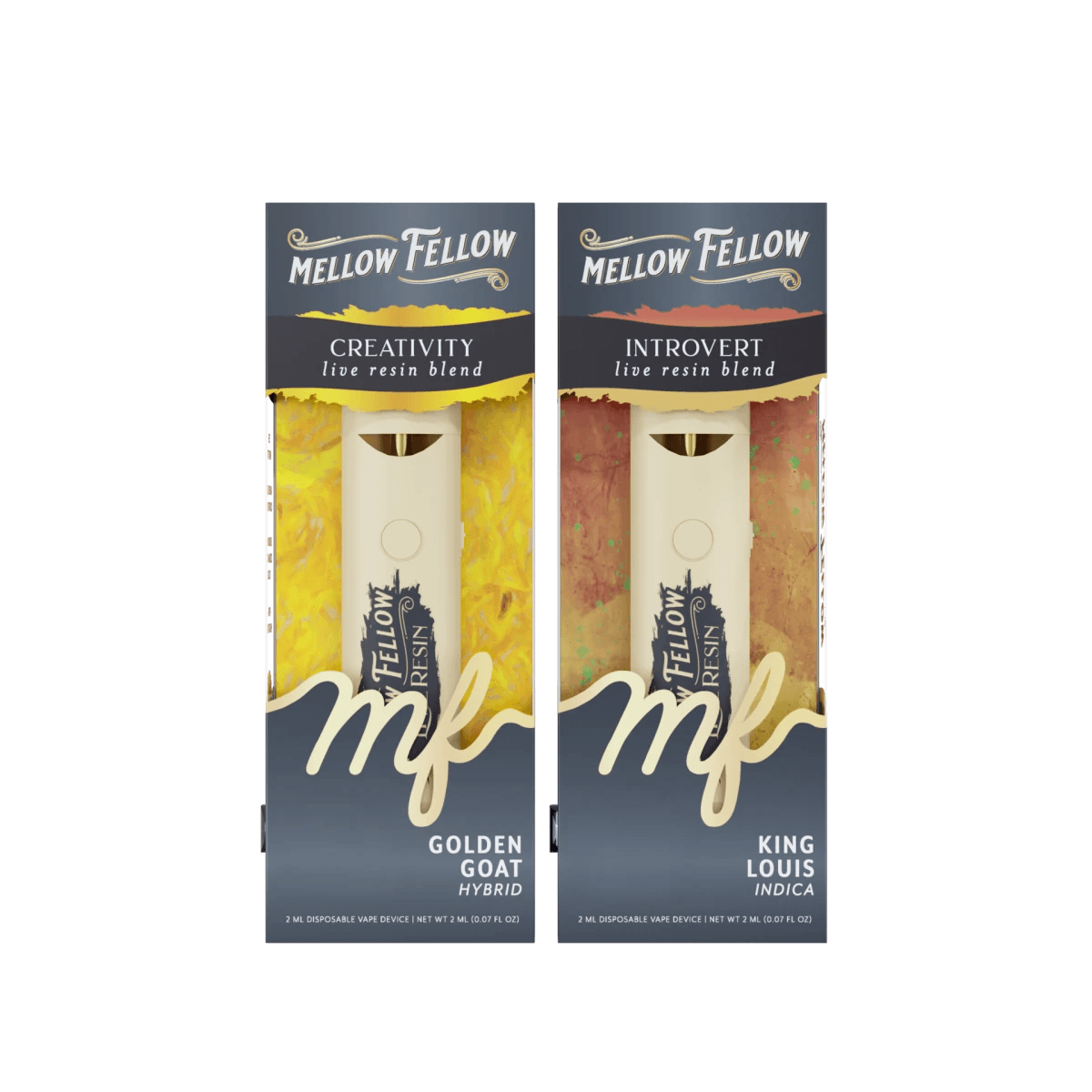 Creativity (Golden Goat) & Introvert (King Louis) 2ml Live Resin Disposable Vape Day/Night Bundle (Hybrid/Indica)