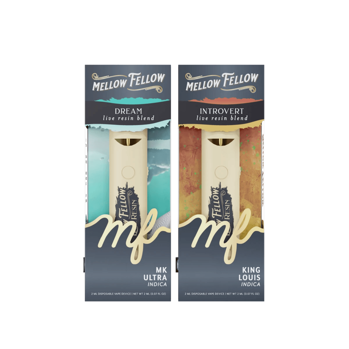 The Cozy Collection - Dream MK Ultra (Indica) and Introvert King Louis (Indica) - 2 Pk 2ml Live Resin Disposable Vapes - Mellow Fellow