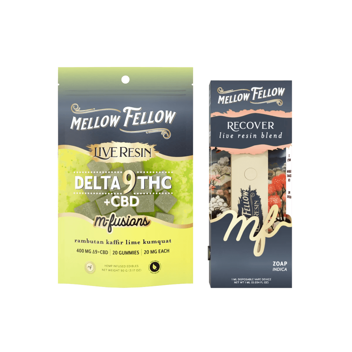 The Kyoto Bundle: Rambutan Kaffir Lime Kumquat Delta 9 Live Resin Edibles / Recover Blend (Zoap) 1ml Live Resin Disposable Vape - Mellow Fellow