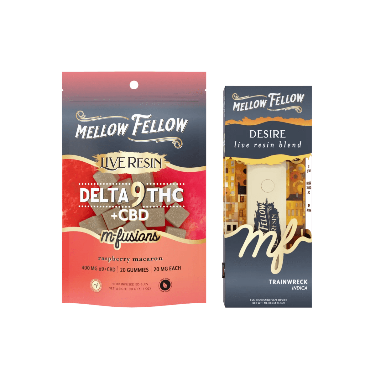 The Paris Bundle: Raspberry Macaron Delta 9 Live Resin Edibles / Desire Blend (Trainwreck) 1ml Live Resin Disposable Vape