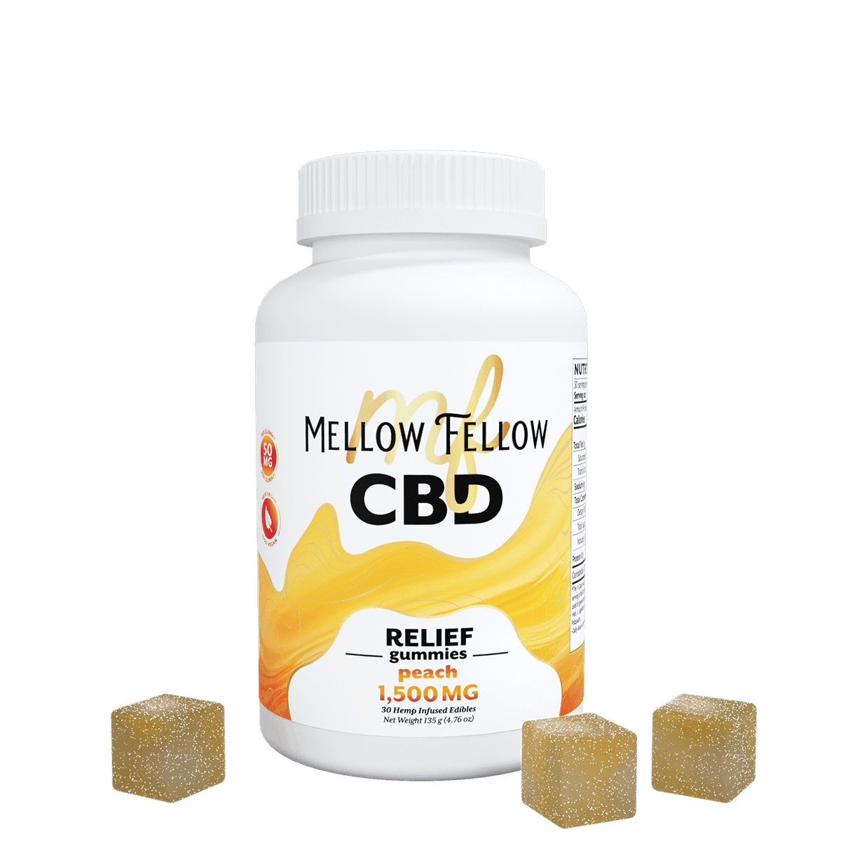 Relief CBD Gummies - 1500mg - Peach - Mellow Fellow