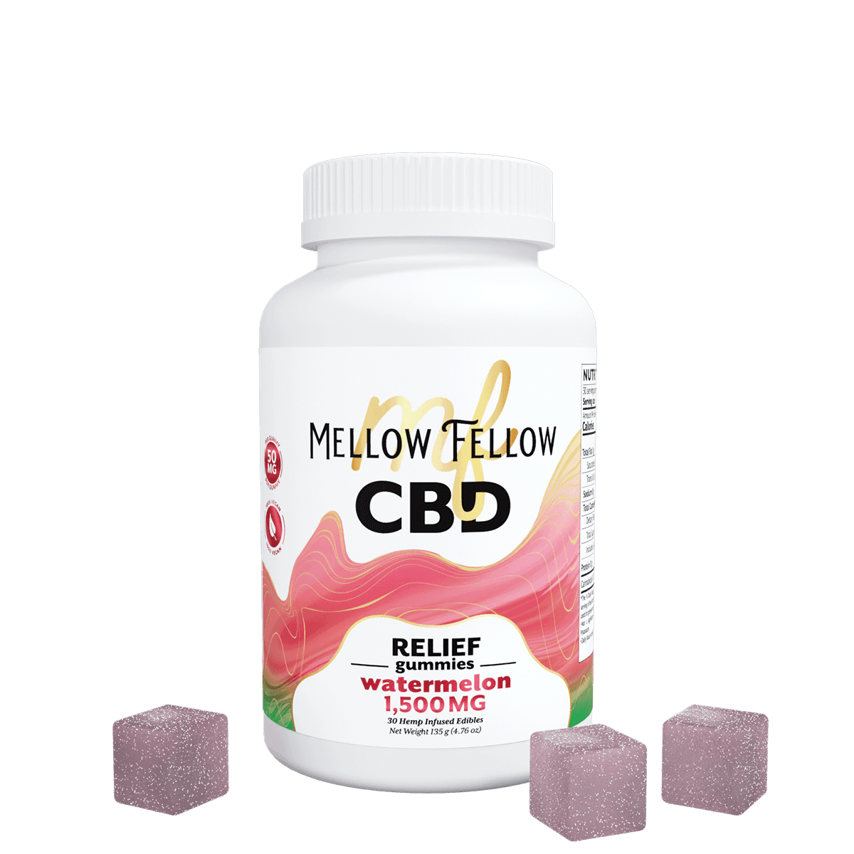 Relief CBD Gummies - 1500mg - Watermelon - Mellow Fellow