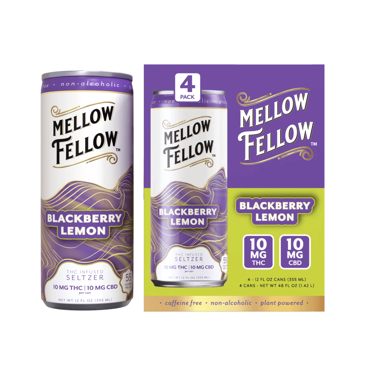 Delta 9 THC + CBD Seltzer Beverage 20MG - Blackberry Lemon 4 Pack - Mellow Fellow