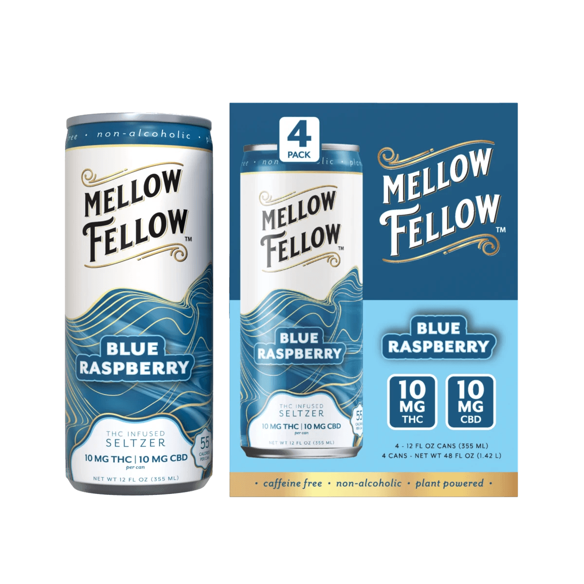 Delta 9 THC + CBD Seltzer Beverage 20MG - Blue Raspberry 4 Pack - Mellow Fellow