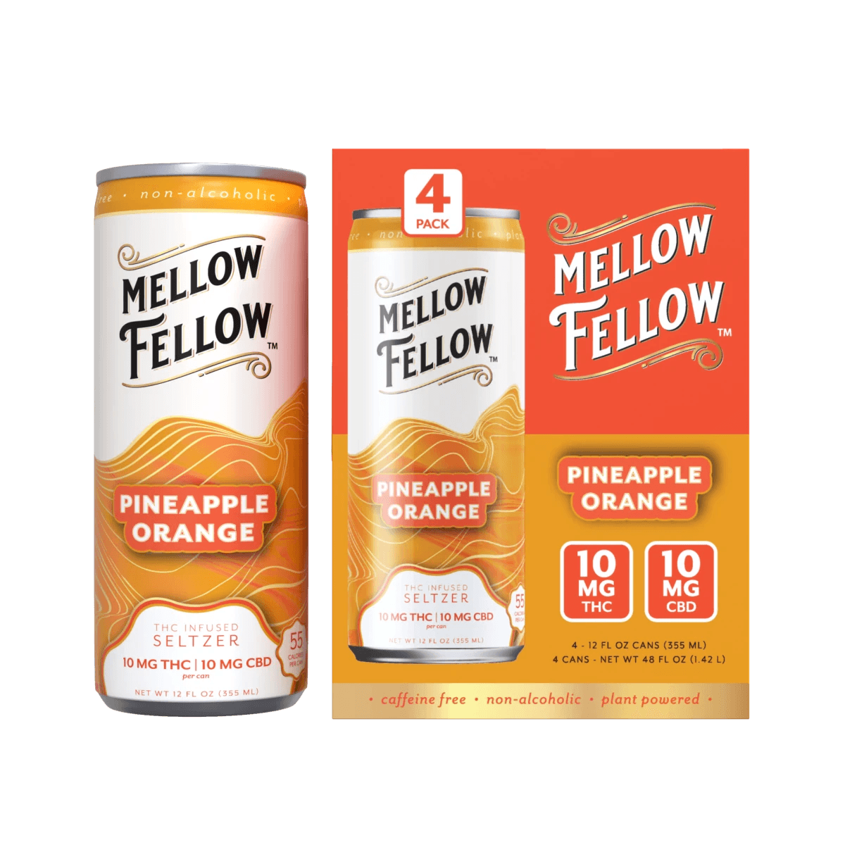 Delta 9 THC + CBD Seltzer Beverage 20MG - Pineapple Orange 4 Pack - Mellow Fellow