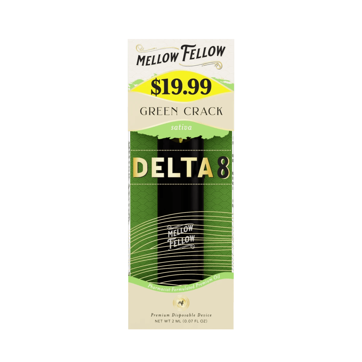 Delta 8 Premium 2ML Disposable Vape - Green Crack (Sativa) - Mellow Fellow