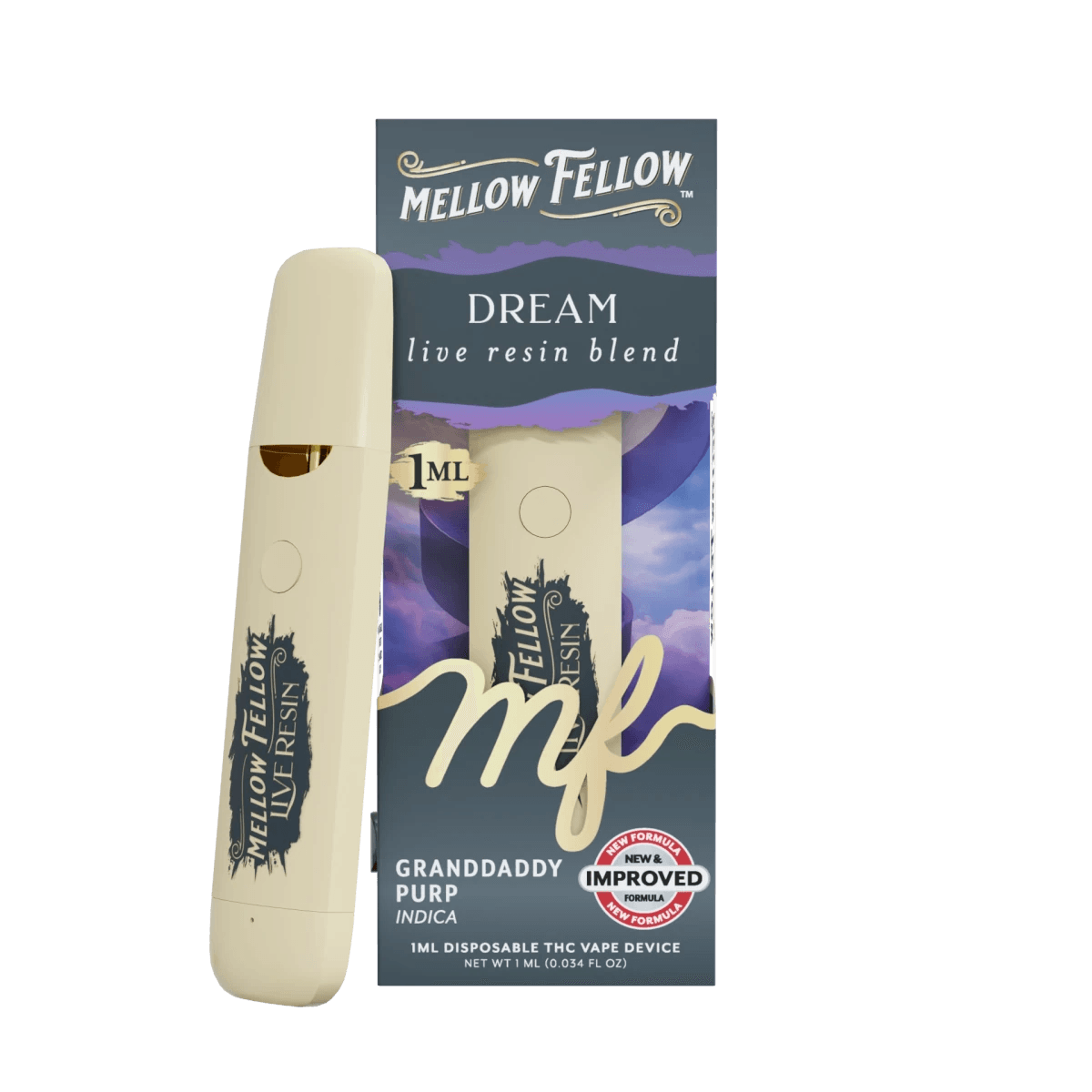 Dream Blend - Live Resin 1ml Disposable Vape - Granddaddy Purp (Indica) - Mellow Fellow
