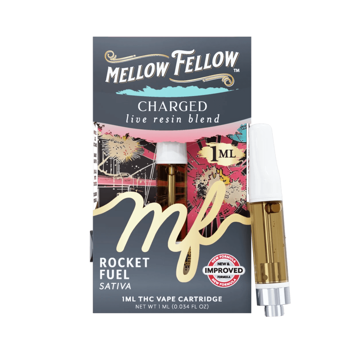 Charged Blend 1ml Live Resin Vape Cartridge - Rocket Fuel (Sativa) - Mellow Fellow