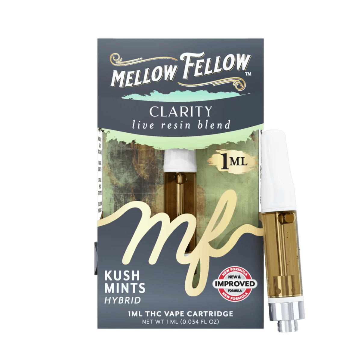 Clarity Blend 1ml Live Resin Vape Cartridge - Kush Mints (Hybrid) - Mellow Fellow