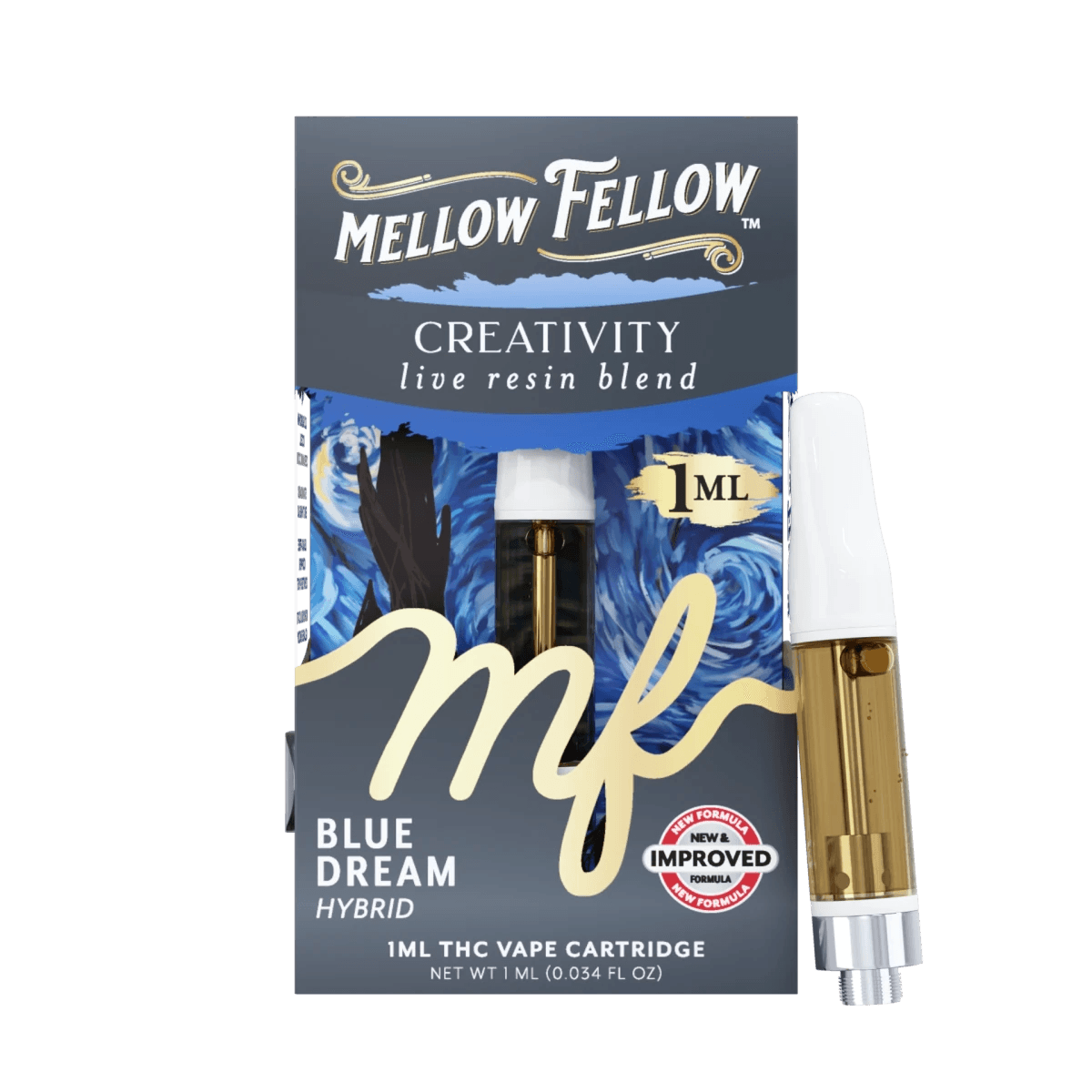 Creativity Blend 1ml Live Resin Vape Cartridge - Blue Dream (Hybrid) - Mellow Fellow
