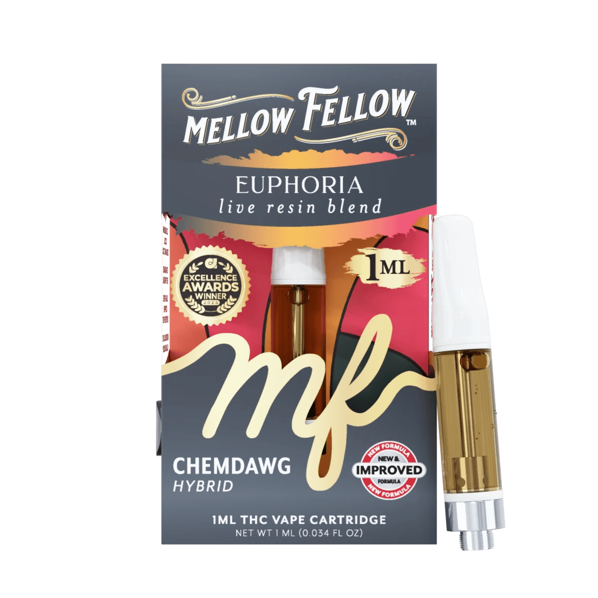 Euphoria Blend 1ml Live Resin Vape Cartridge - Chemdawg (Hybrid) - Mellow Fellow