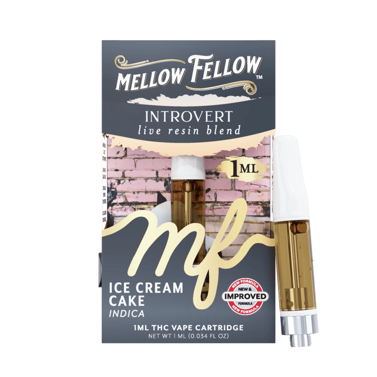 Introvert Blend 1ml Live Resin Vape Cartridge - Ice Cream Cake (Indica) - Mellow Fellow