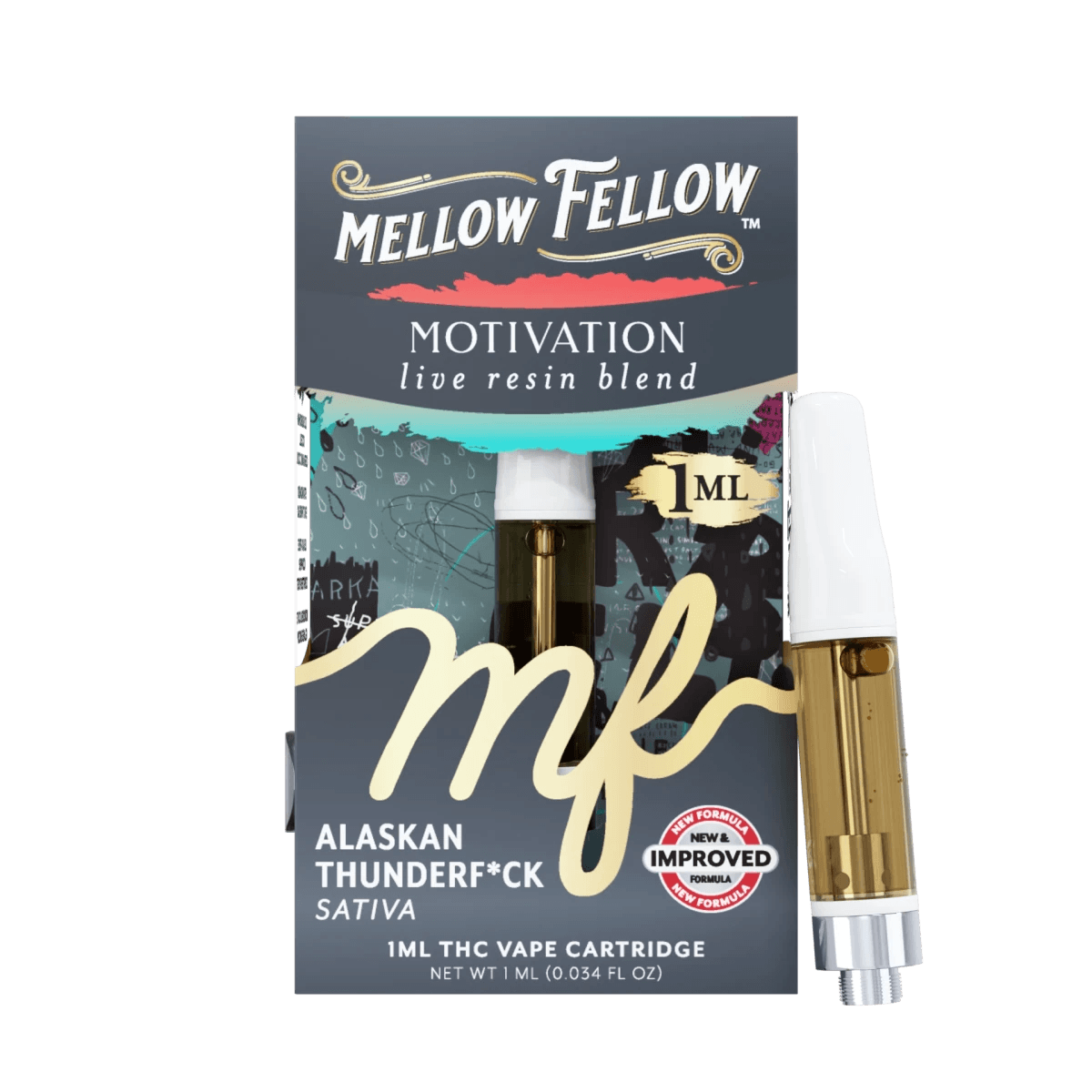 Motivation Blend 1ml Live Resin Vape Cartridge - Alaskan Thunderf*ck (Sativa) - Mellow Fellow