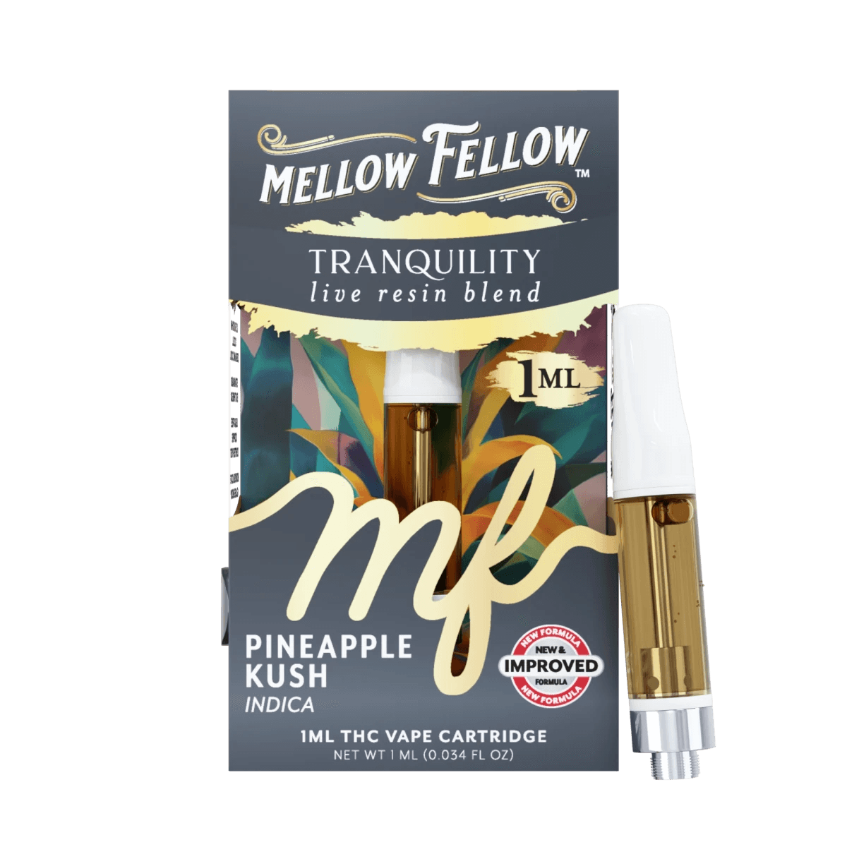 Tranquility Blend 1ml Live Resin Vape Cartridge - Pineapple Kush (Indica Dominant) - Mellow Fellow