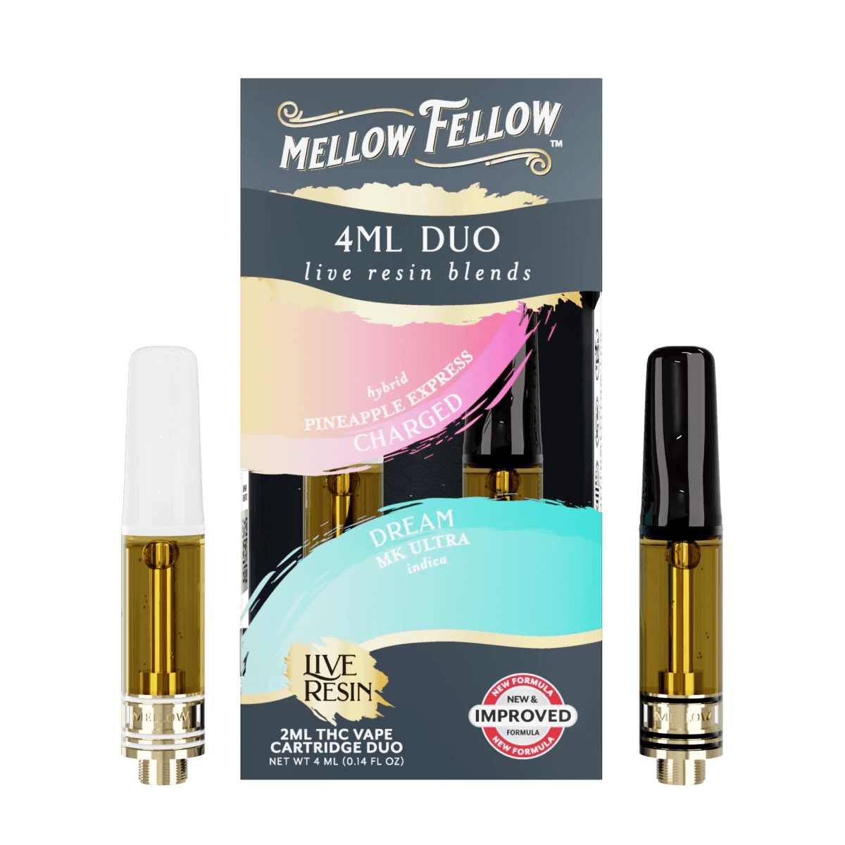 Charged - Pineapple Express (Hybrid) & Dream - MK Ultra (Indica) - Live Resin 4ml Vape Cart Duo - Mellow Fellow