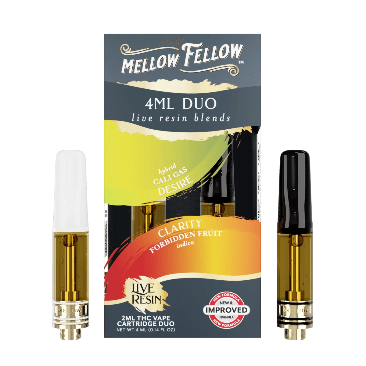Desire - Cali Gas (Hybrid) & Clarity - Forbidden Fruit (Indica) - Live Resin 4ml Vape Cart Duo - Mellow Fellow