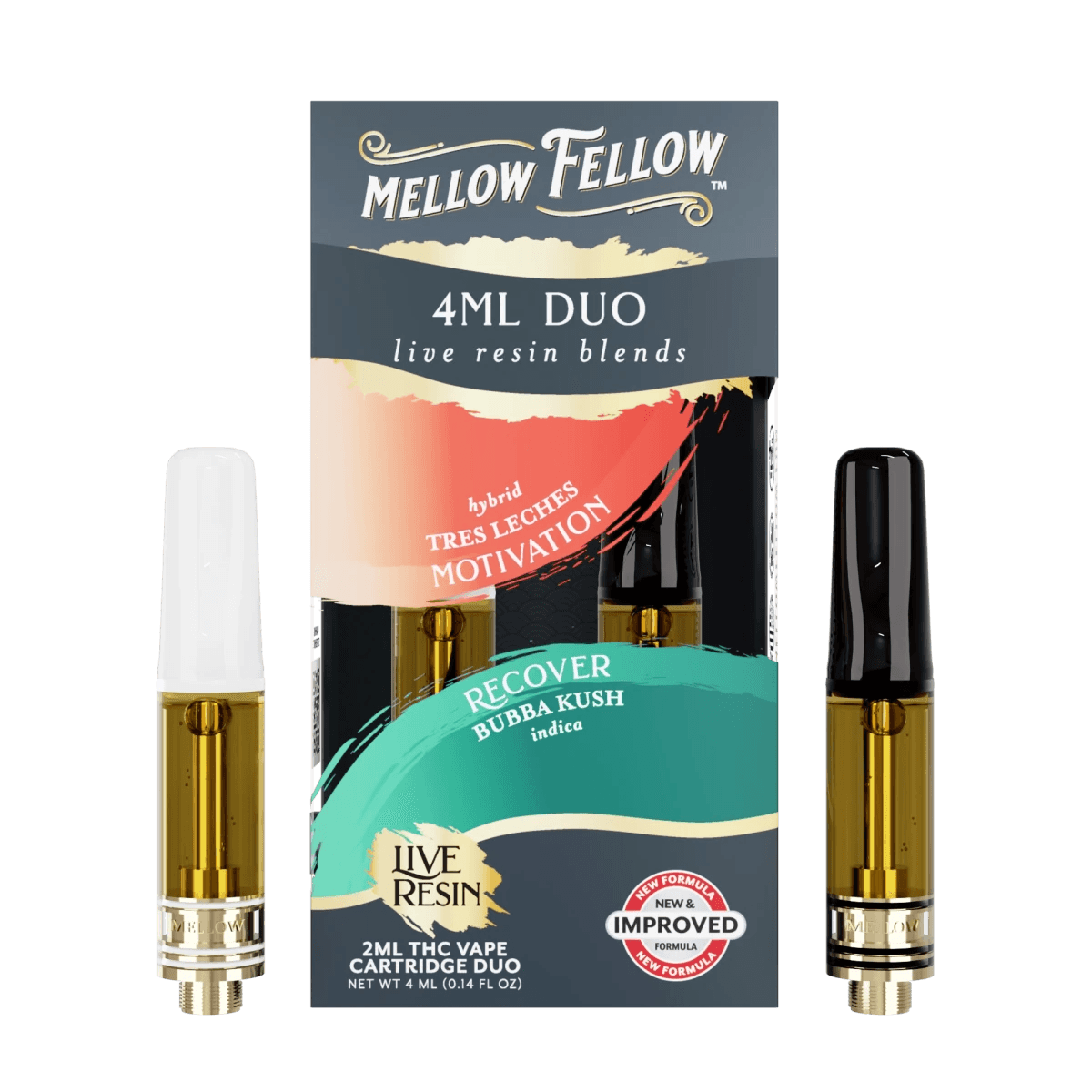 Motivation - Tres Leches (Hybrid) & Recover - Bubba Kush (Indica) - Live Resin 4ml Vape Cart Duo - Mellow Fellow