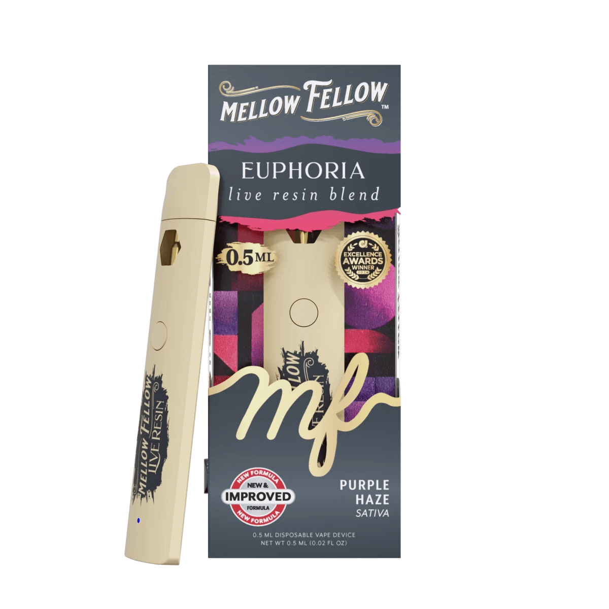 Euphoria Blend 0.5ml Live Resin Disposable Vape - Purple Haze (Sativa) - Mellow Fellow