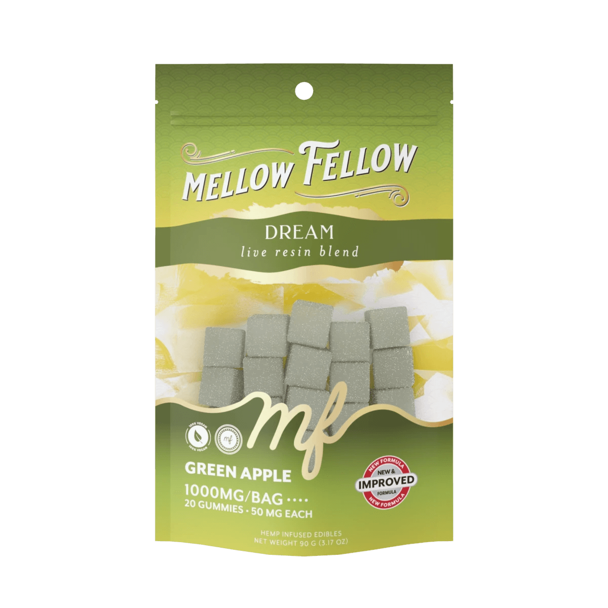 Dream Blend - Live Resin M - Fusions Edibles - Green Apple 1000mg - Mellow Fellow