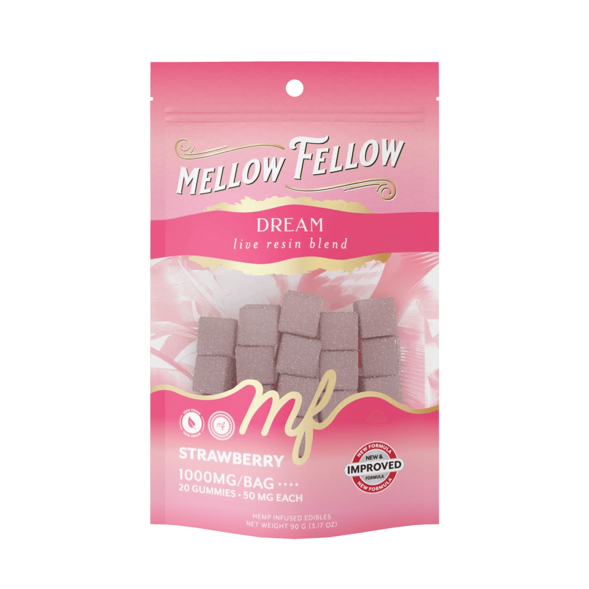 Dream Blend - Live Resin M - Fusions Edibles - Strawberry 1000mg - Mellow Fellow