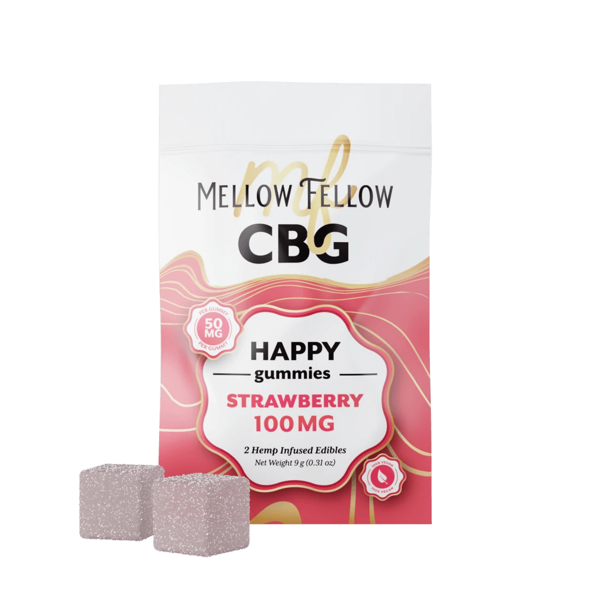 Happy CBG Gummies 100mg - Strawberry - Mellow Fellow