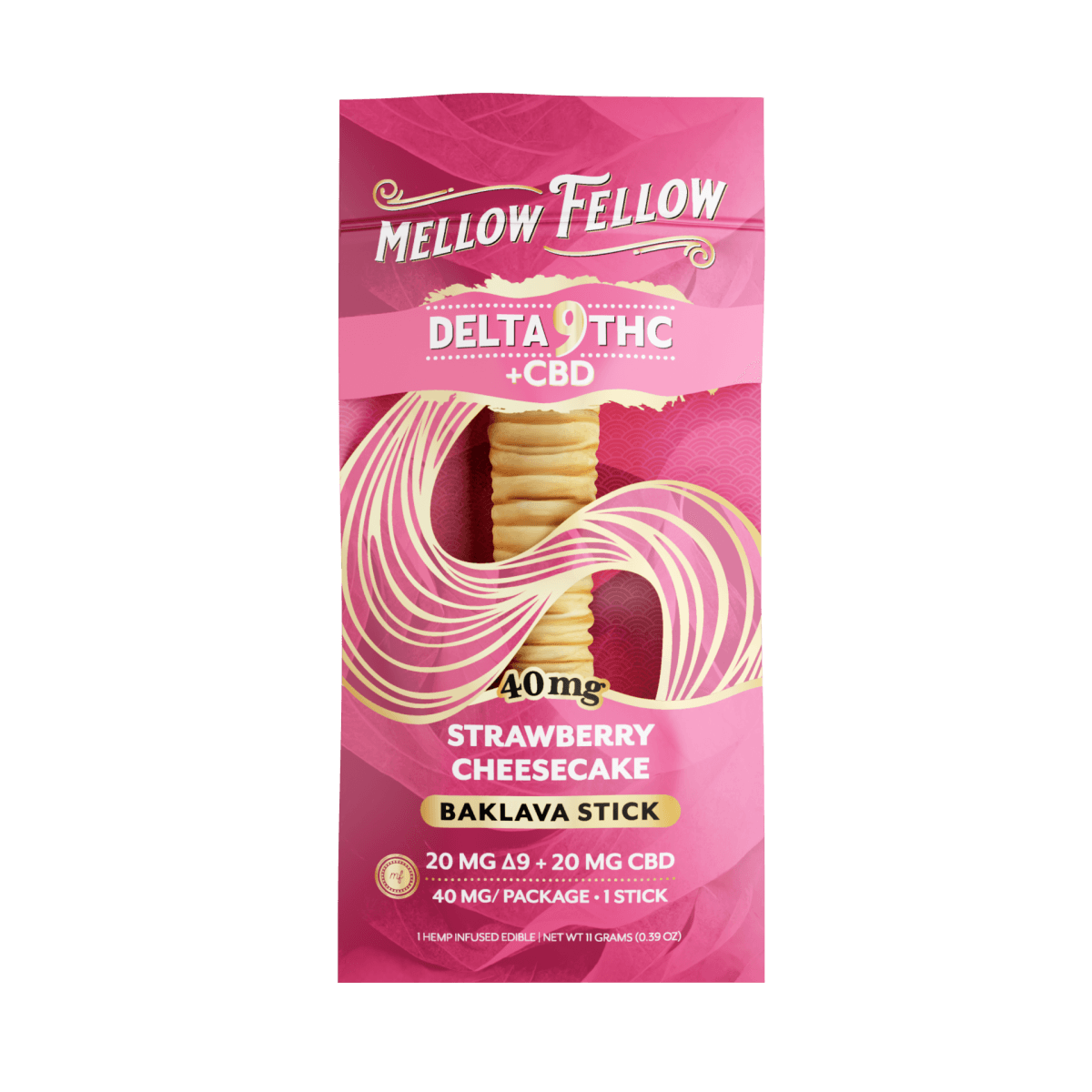 Delta 9 THC + CBD Baklava Sticks - Strawberry Cheesecake 40mg - Mellow Fellow