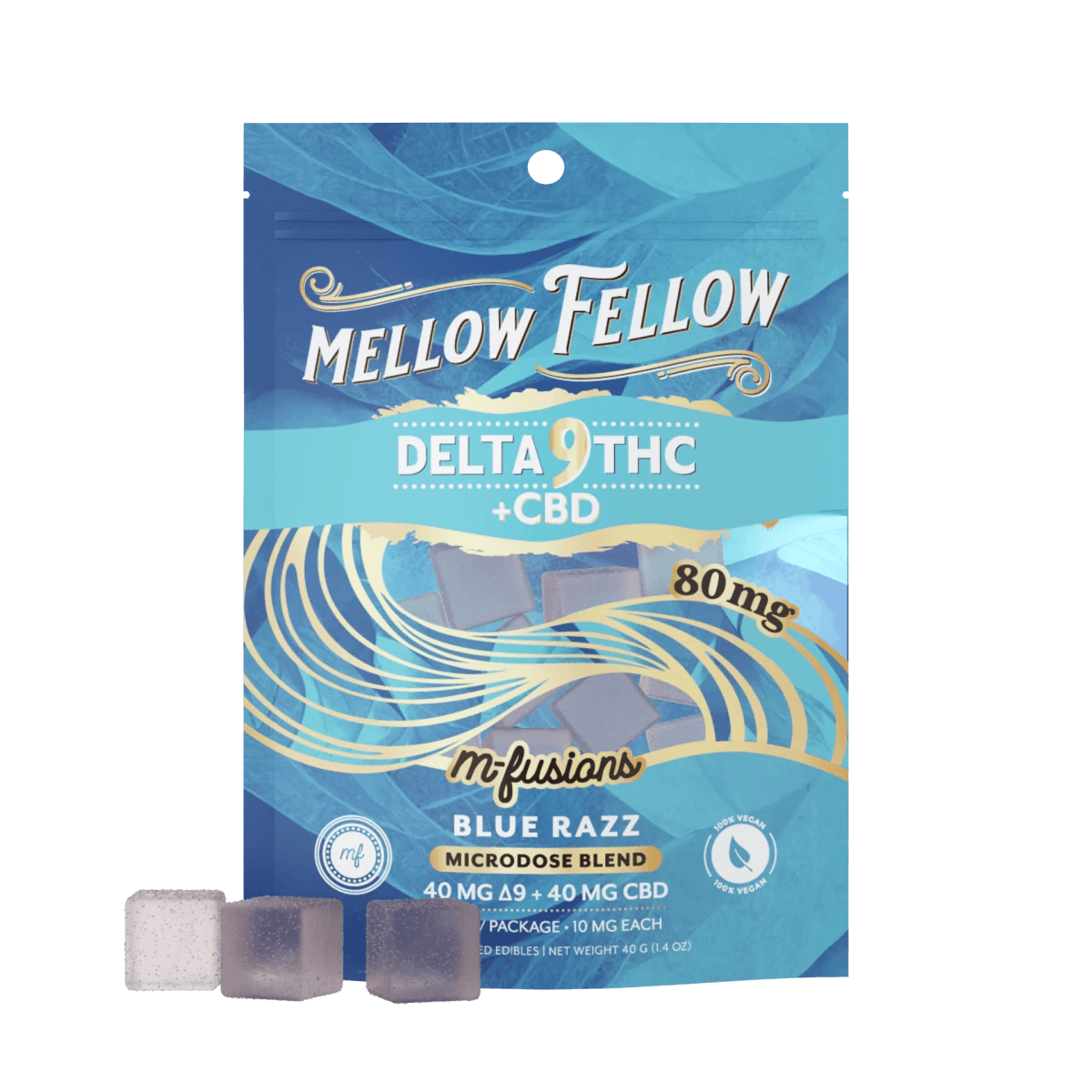 Microdose M - Fusions Gummies - Delta 9 THC + CBD 8ct 80mg - Blue Razz - Mellow Fellow