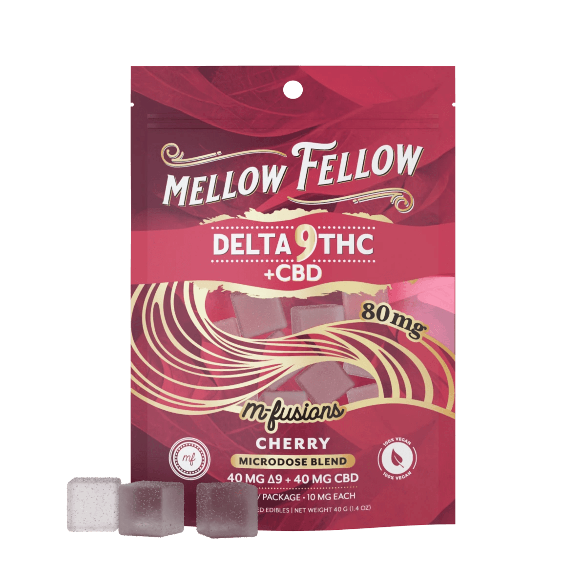 Microdose M - Fusions Gummies - Delta 9 THC + CBD 8ct 80mg - Cherry - Mellow Fellow