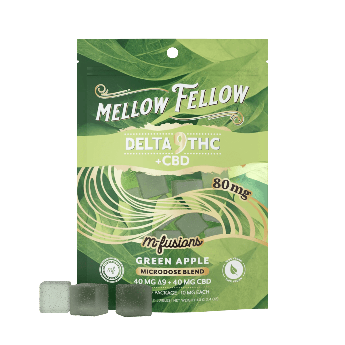 Micro - Dose M - Fusions Gummies - Delta 9 THC + CBD 8ct 80mg - Green Apple - Mellow Fellow