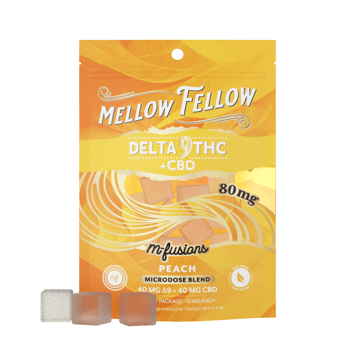 Microdose M - Fusions Gummies - Delta 9 THC + CBD 8ct 80mg - Peach - Mellow Fellow