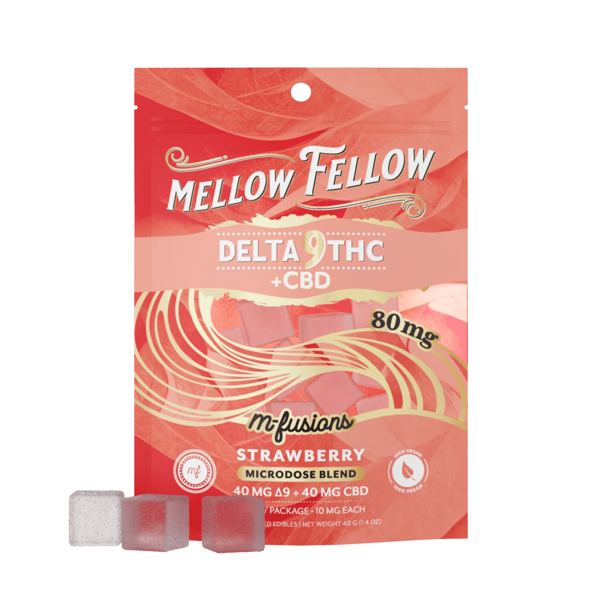 Microdose M - Fusions Gummies - Delta 9 THC + CBD 8ct 80mg - Strawberry - Mellow Fellow