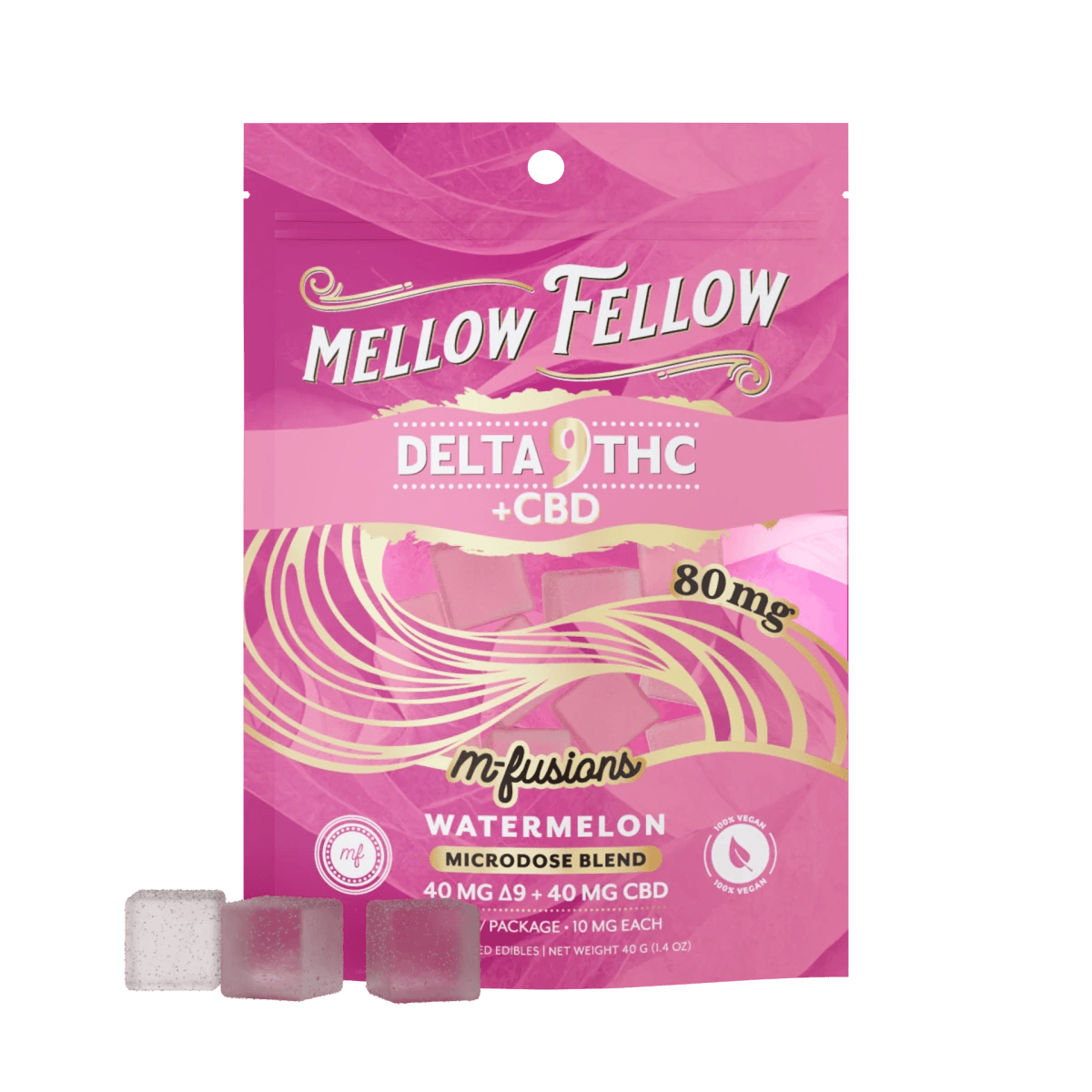 Microdose M - Fusions Gummies - Delta 9 THC + CBD 8ct 80mg - Watermelon - Mellow Fellow