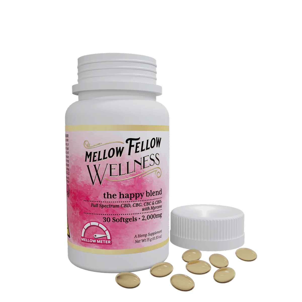 Wellness Softgel Capsules - Elevate: The Happy Blend - 2000mg - 30 ct - Mellow Fellow