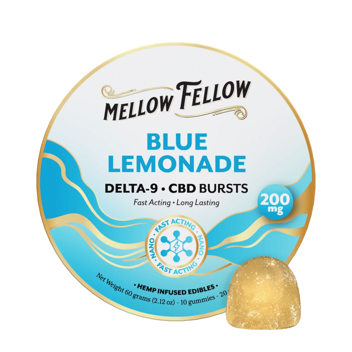 Delta 9 THC CBD Burst Nano Gummies 200mg - Blue Lemonade - Mellow Fellow