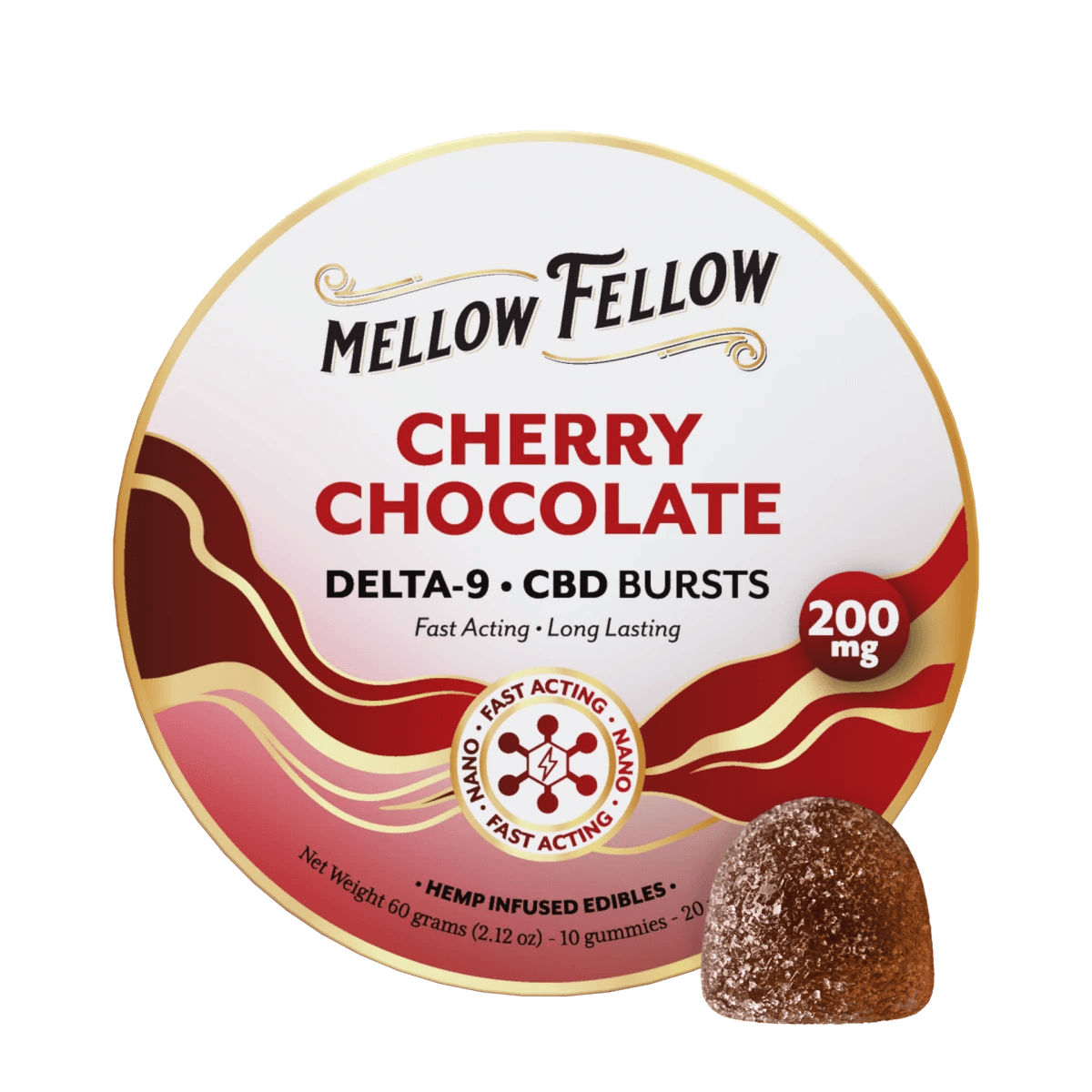 Delta 9 THC CBD Burst Nano Gummies 200mg - Cherry Chocolate - Mellow Fellow