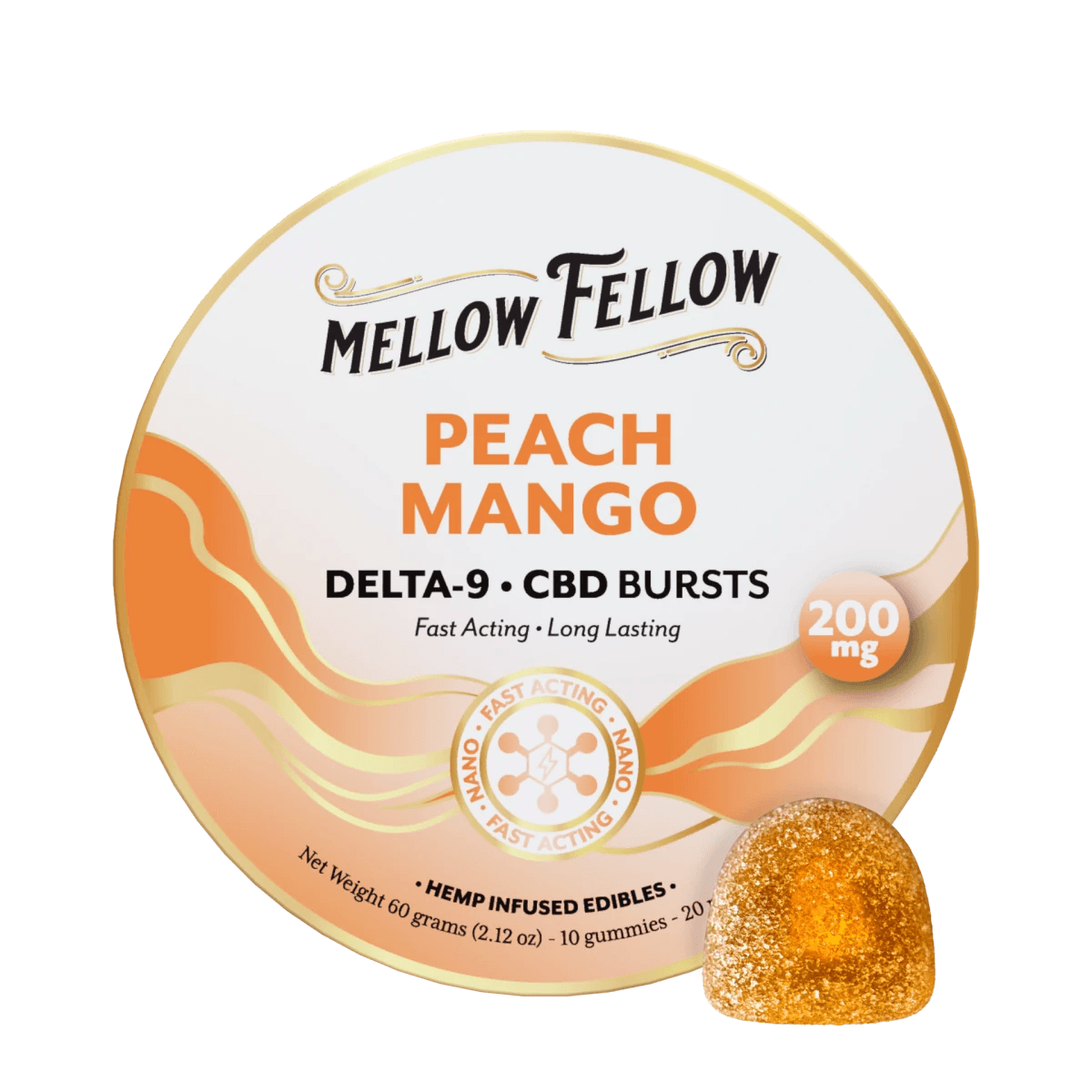 Delta 9 THC CBD Burst Nano Gummies 200mg - Peach Mango - Mellow Fellow