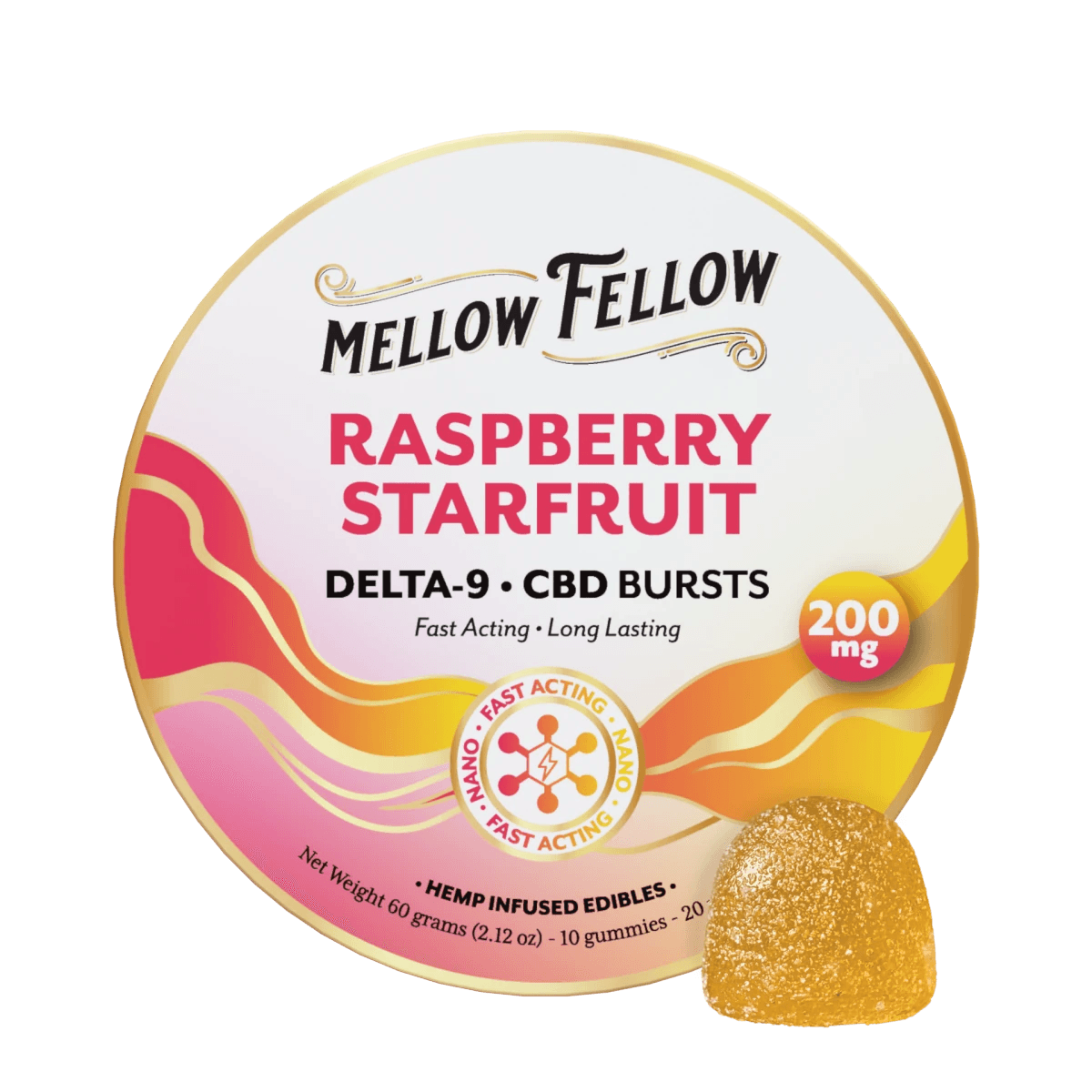 Delta 9 THC CBD Burst Nano Gummies 200mg - Raspberry Starfruit - Mellow Fellow
