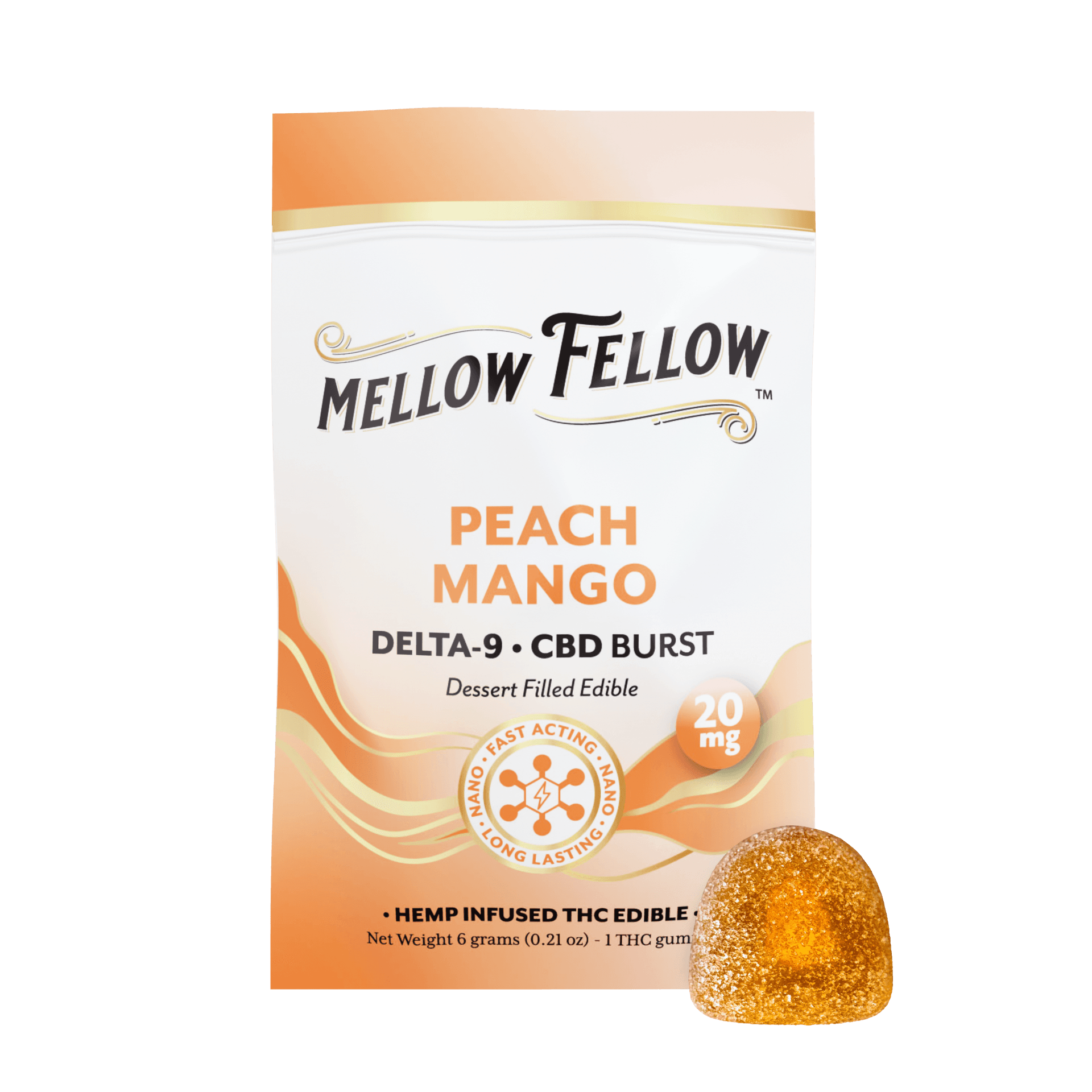 Delta 9 CBD Burst Nano Gummy 20mg Sachet - Peach Mango